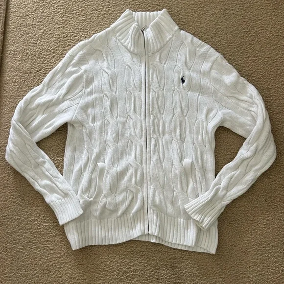 Ralph Lauren Cable Knit Zip Up High Neck Sweater - Picture 1 of 5